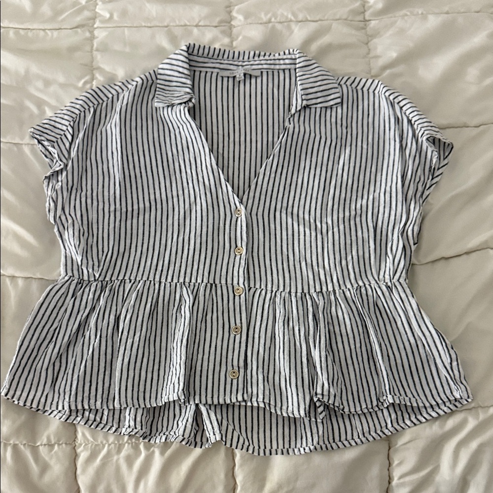 Love Tree Black and White Striped Peplum Blouse